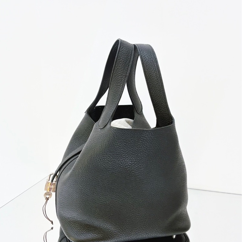 Hermes愛馬仕  picotin 菜籃子22 黑銀 手提包 水桶包 TC皮 Z刻-2