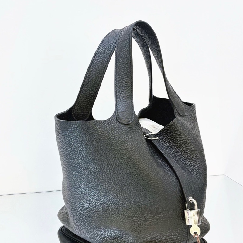 Hermes愛馬仕  picotin 菜籃子22 黑銀 手提包 水桶包 TC皮 Z刻-3