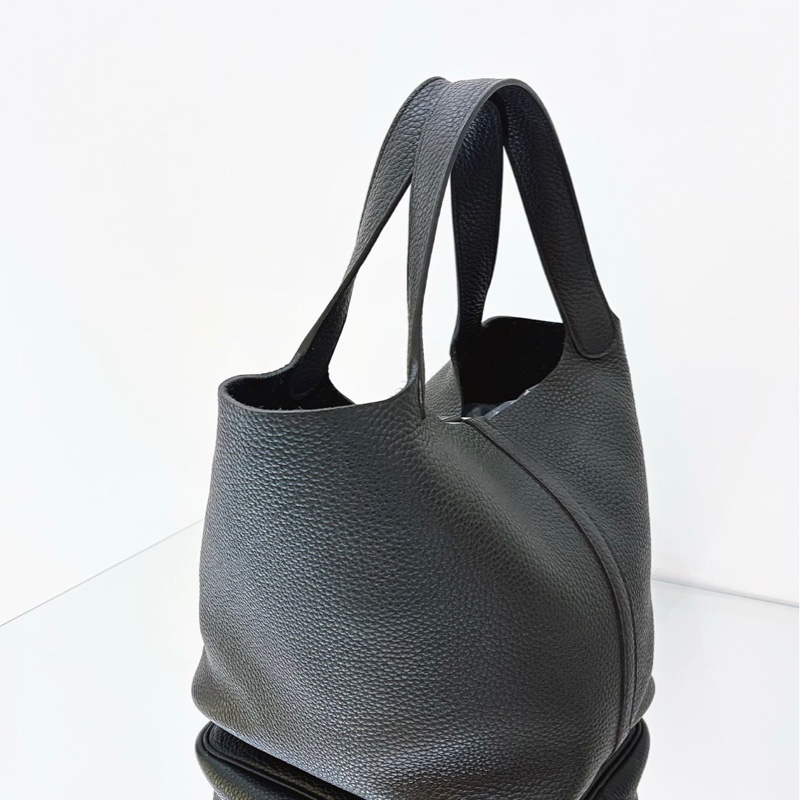 Hermes愛馬仕  picotin 菜籃子22 黑銀 手提包 水桶包 TC皮 Z刻-4