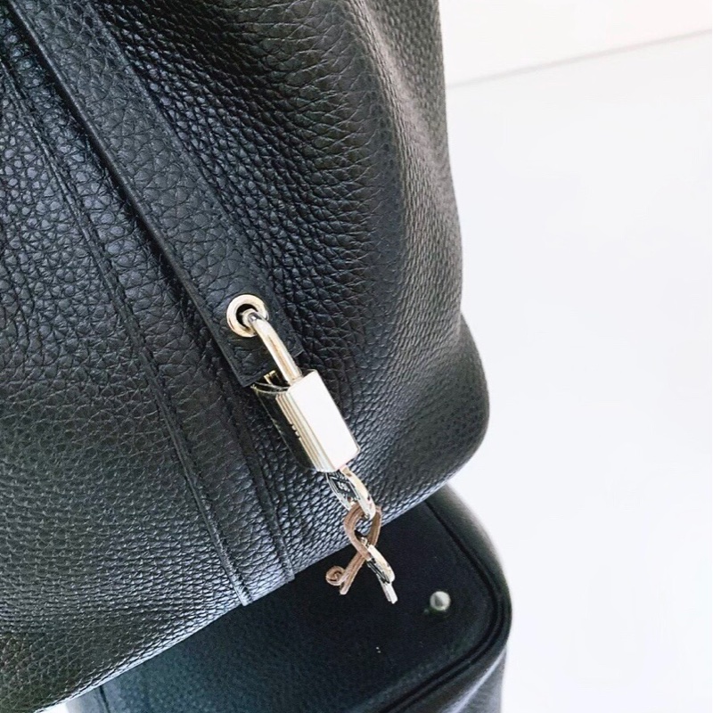 Hermes愛馬仕  picotin 菜籃子22 黑銀 手提包 水桶包 TC皮 Z刻-5