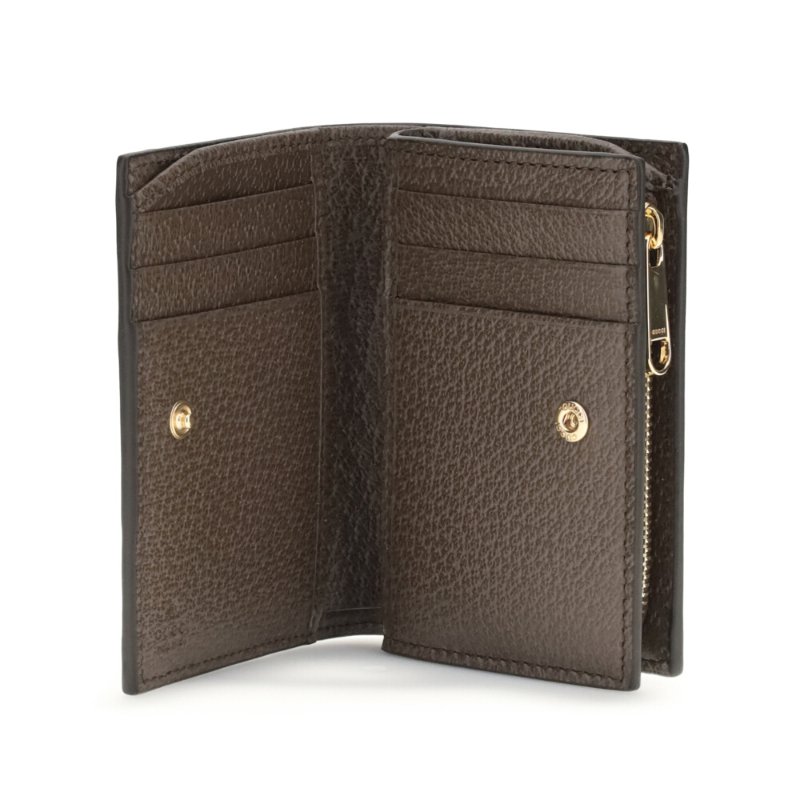 【GUCCI 古馳】Ophidia Small GG 帆布 牛皮 卡夾 皮夾 零錢包 短夾 米色 烏木色 813296-1