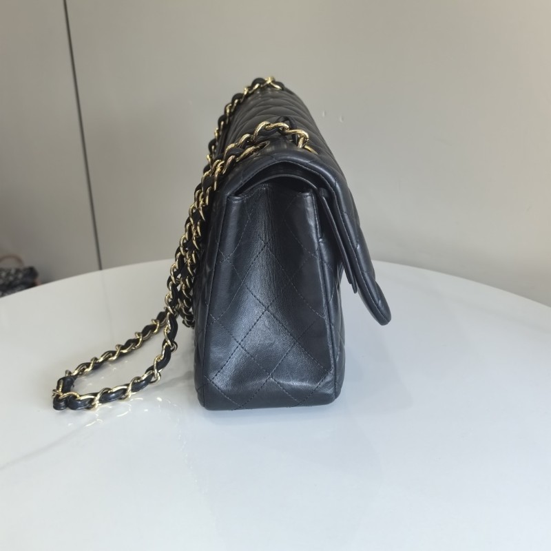 香奈兒/Chanel 黑金羊皮 cf jumbo 肩背包 14開-8