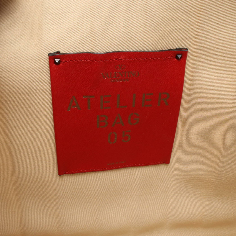 Valentino ATELIER BAG 05 手提包 單肩包 帆布 皮革 米色 紅色 二手 女士-3