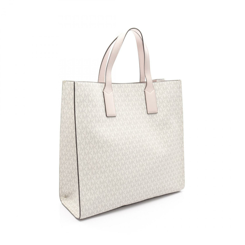 Michael Kors KENLY NS Kenly 單肩手提包帆佈白粉灰色二手-1