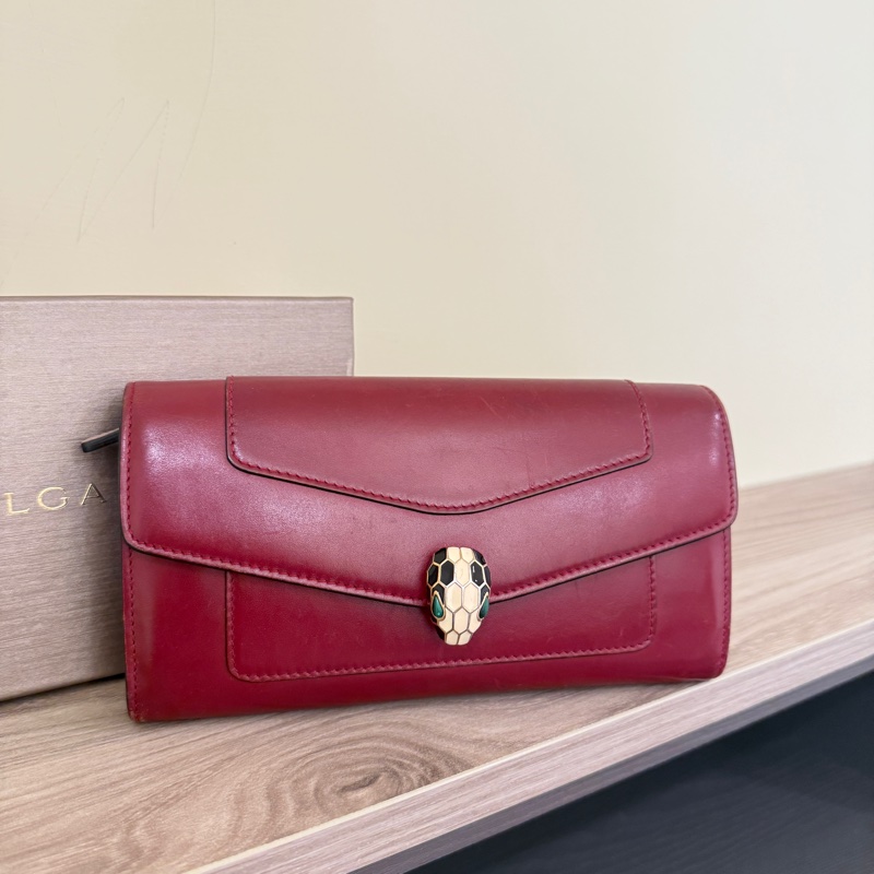 寶格麗豬肝紅長夾-0