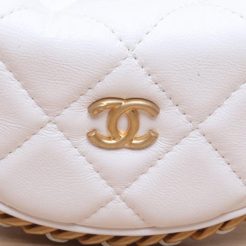 23C 呼啦圈月牙包 16cm 白色 皮革S 鐳射標 金扣 皮穿鏈滾邊 25A 超Mini 13cm-4