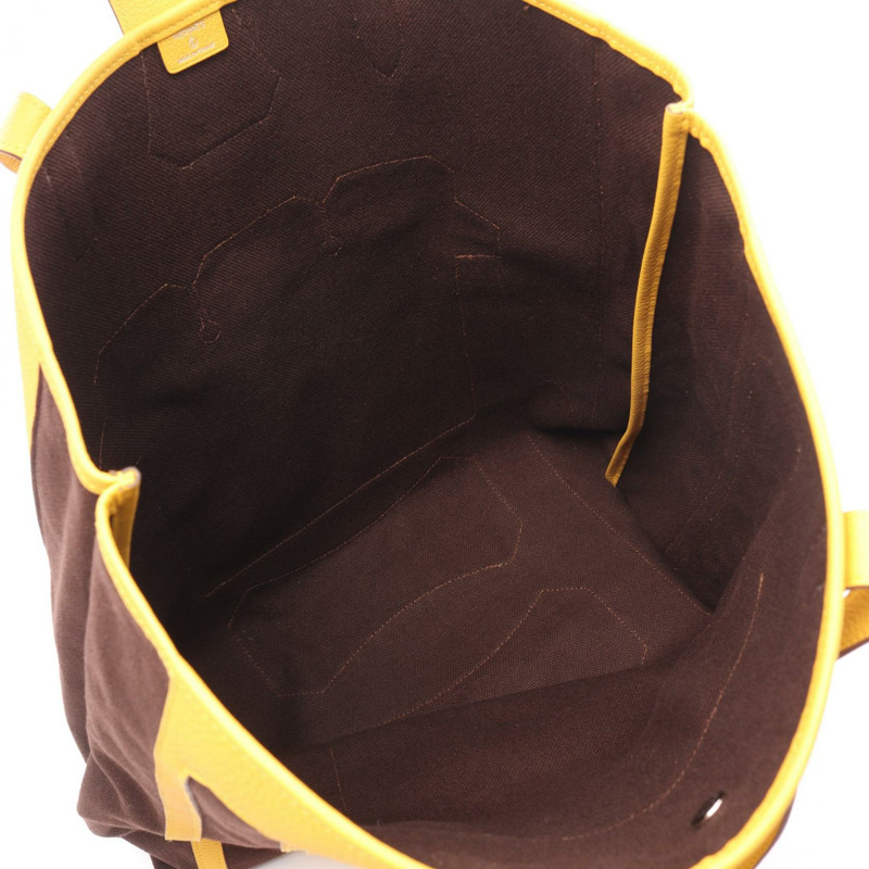 愛馬仕 Monsieur B GM 手提包，GM 帆布，Clemence 皮革，棕色/黃色，二手-2