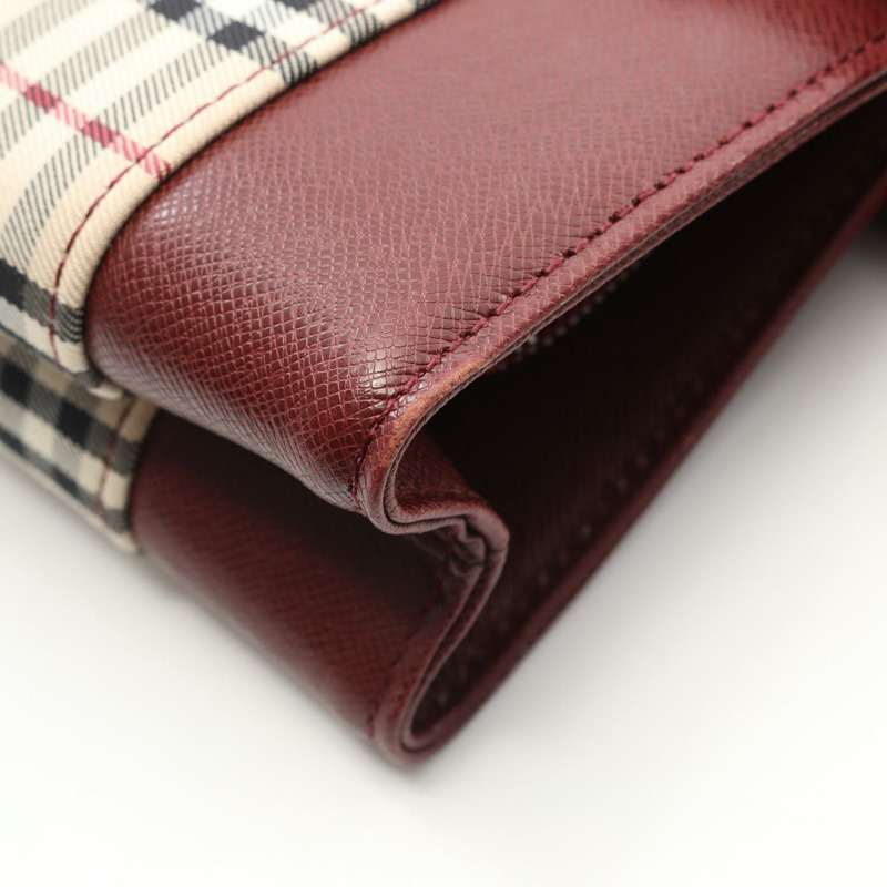 BURBERRY Nova Check 手提包 帆布皮革 米色波爾多多色 二手-7
