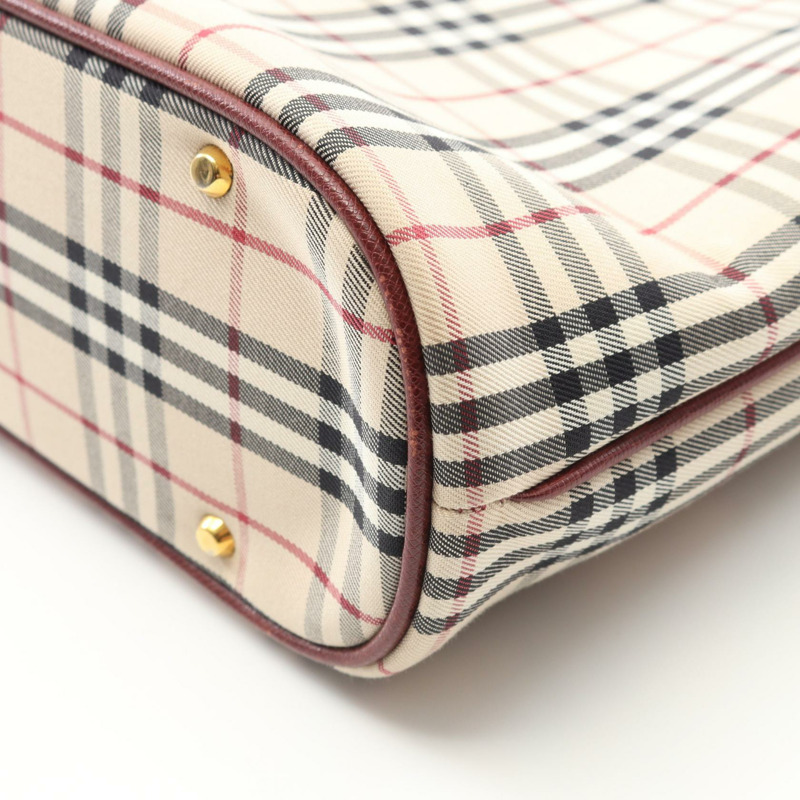 BURBERRY Nova Check 手提包 帆布皮革 米色波爾多多色 二手-8