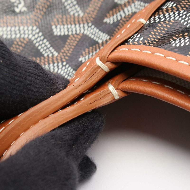 GOYARD Saint Louis PM 手提包 帆布 皮革 黑色 棕色 多色 二手 女士-4