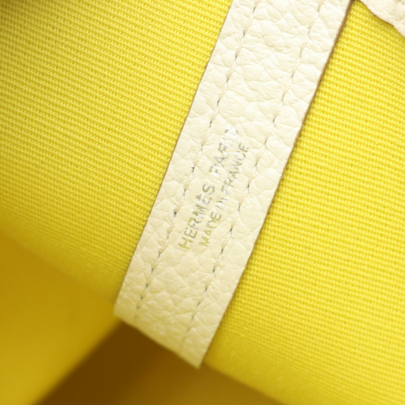HERMES Garden File PM 手提包 Toile officier 帆布 Negonda 皮革 黃色 二手-3