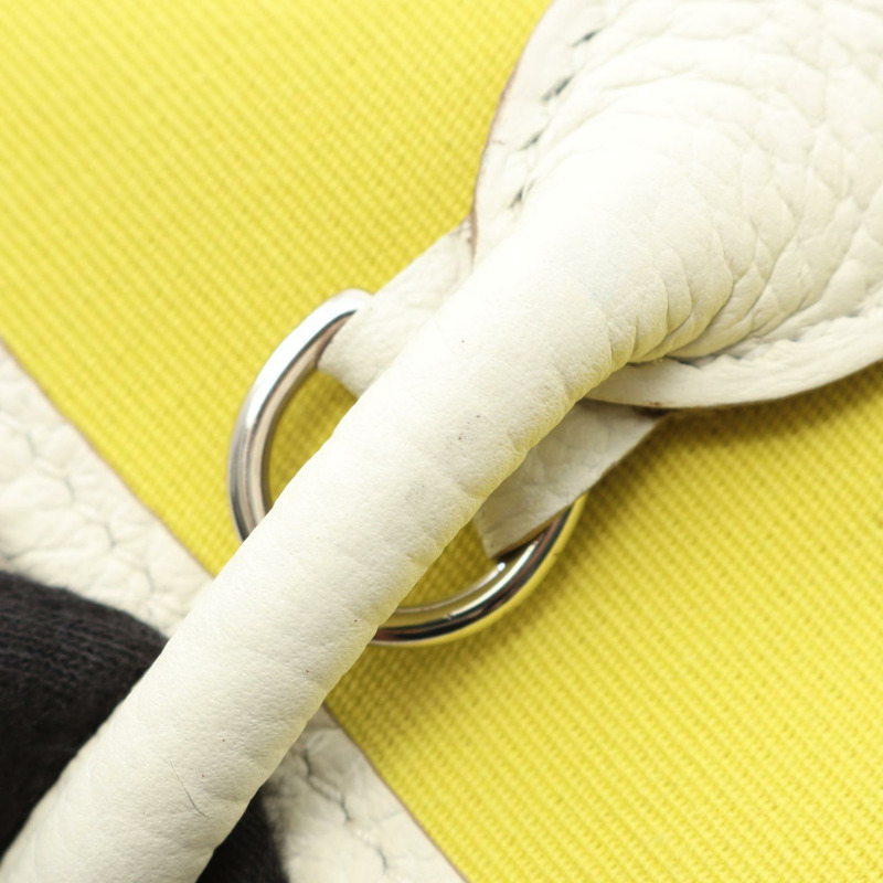 HERMES Garden File PM 手提包 Toile officier 帆布 Negonda 皮革 黃色 二手-6