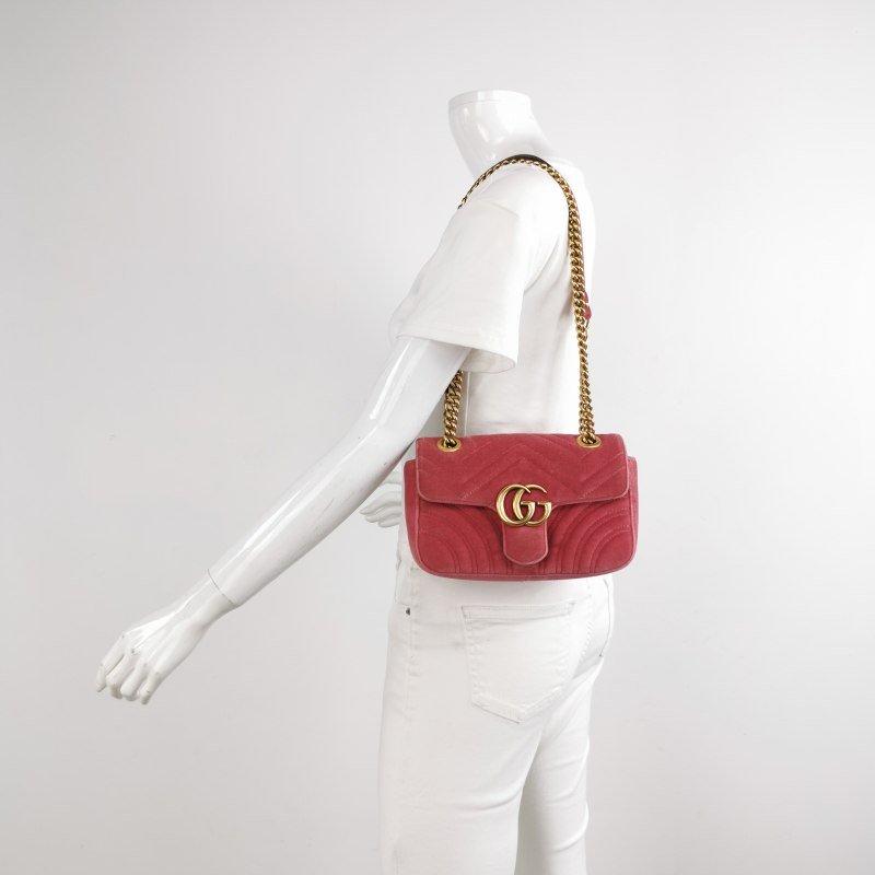 Gucci GG Marmont 迷你 絨布 純色 雙G 標誌 口蓋包 單肩包-1