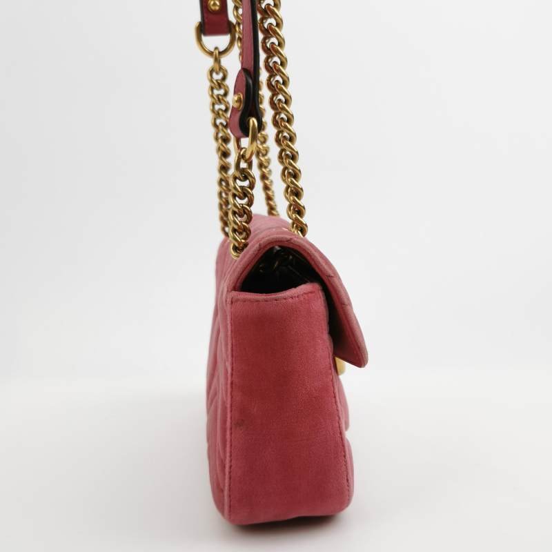 Gucci GG Marmont 迷你 絨布 純色 雙G 標誌 口蓋包 單肩包-3