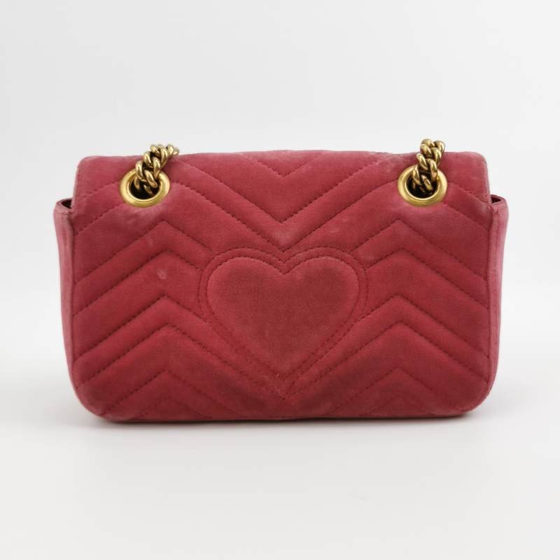 Gucci GG Marmont 迷你 絨布 純色 雙G 標誌 口蓋包 單肩包-4