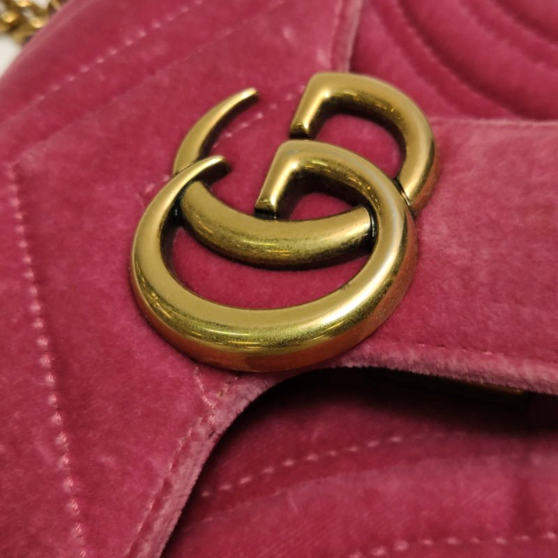 Gucci GG Marmont 迷你 絨布 純色 雙G 標誌 口蓋包 單肩包-15