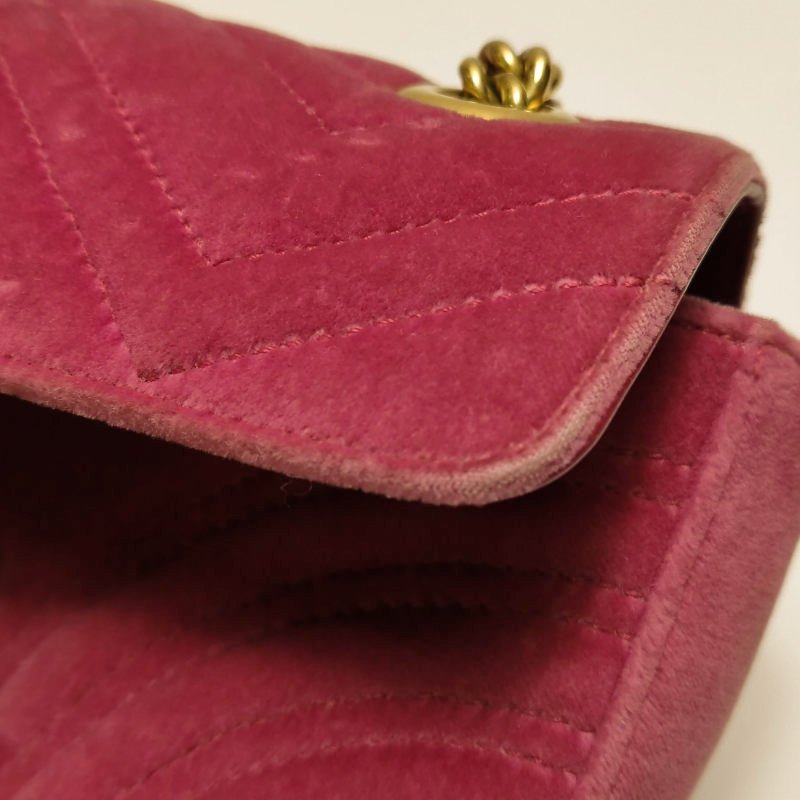 Gucci GG Marmont 迷你 絨布 純色 雙G 標誌 口蓋包 單肩包-21