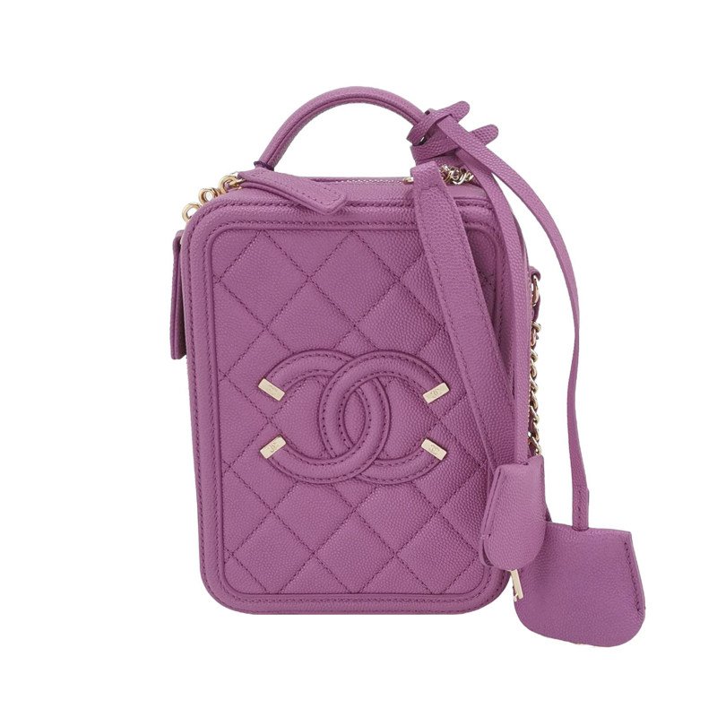 Chanel Vanity Case 牛皮 純色 菱格 雙C 標識 斜背包 單肩包-0