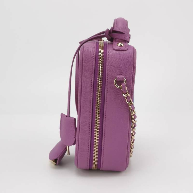 Chanel Vanity Case 牛皮 純色 菱格 雙C 標識 斜背包 單肩包-2
