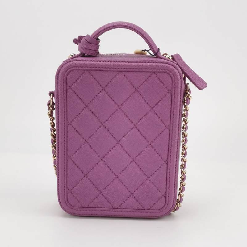 Chanel Vanity Case 牛皮 純色 菱格 雙C 標識 斜背包 單肩包-4
