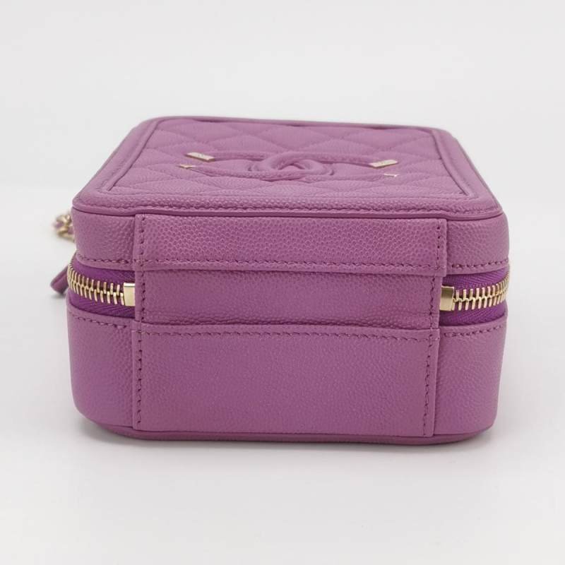 Chanel Vanity Case 牛皮 純色 菱格 雙C 標識 斜背包 單肩包-5