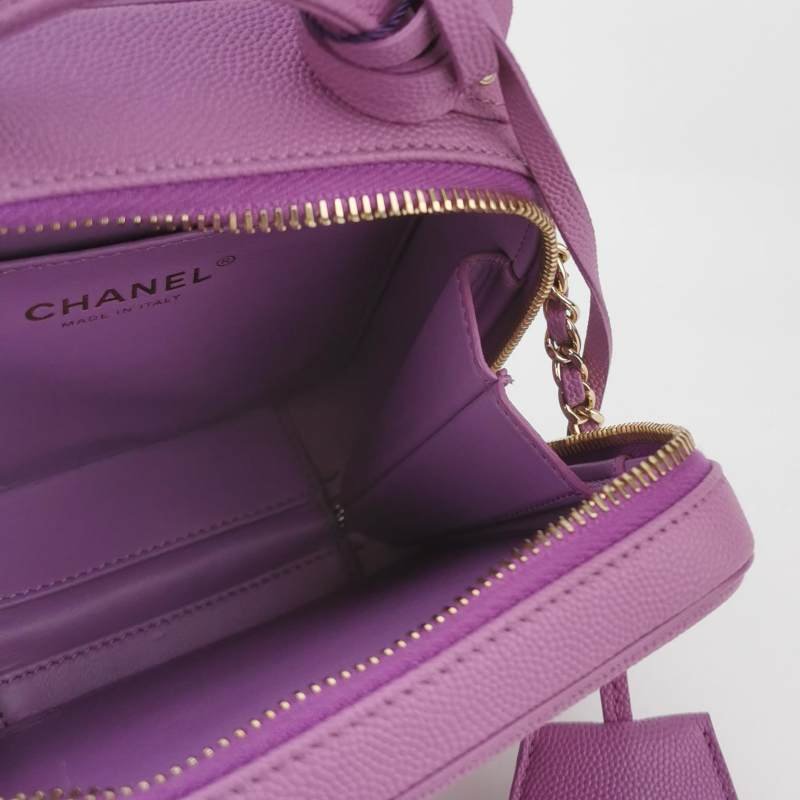 Chanel Vanity Case 牛皮 純色 菱格 雙C 標識 斜背包 單肩包-6