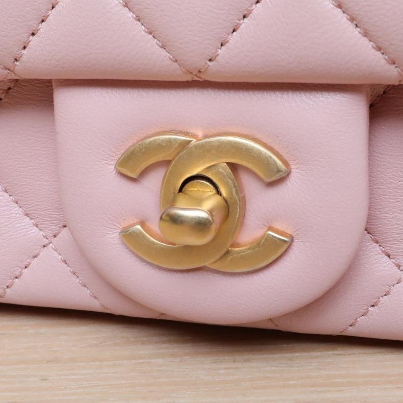 23S CF 口蓋包 大Mini 20cm 粉色 皮革S 晶元開 金扣 山茶花調節扣肩帶-3