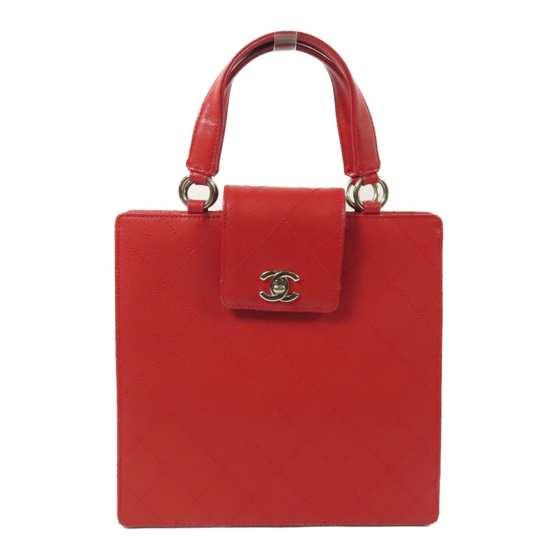 CHANEL 牛皮皮革Handbag銀扣手挽袋-0