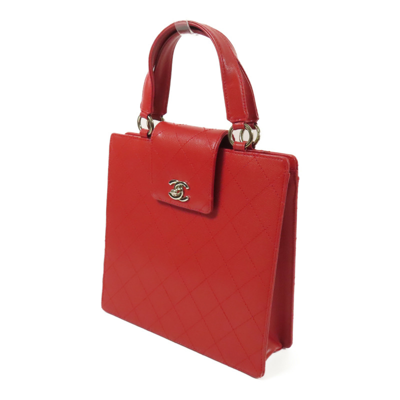 CHANEL 牛皮皮革Handbag銀扣手挽袋-1