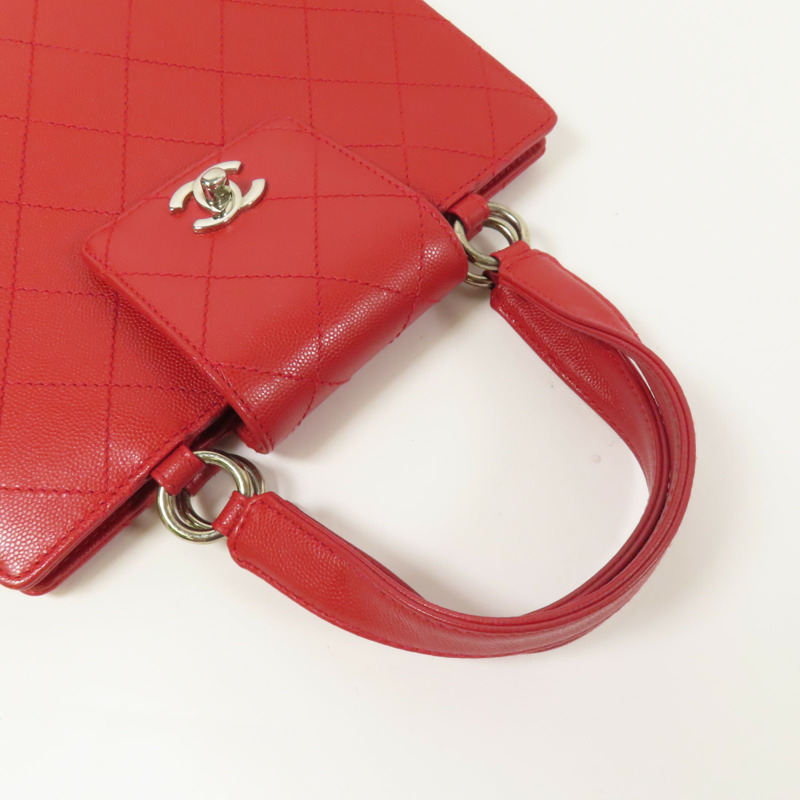 CHANEL 牛皮皮革Handbag銀扣手挽袋-7