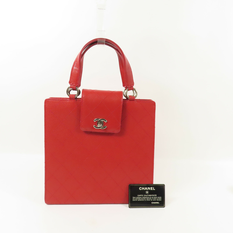 CHANEL 牛皮皮革Handbag銀扣手挽袋-16