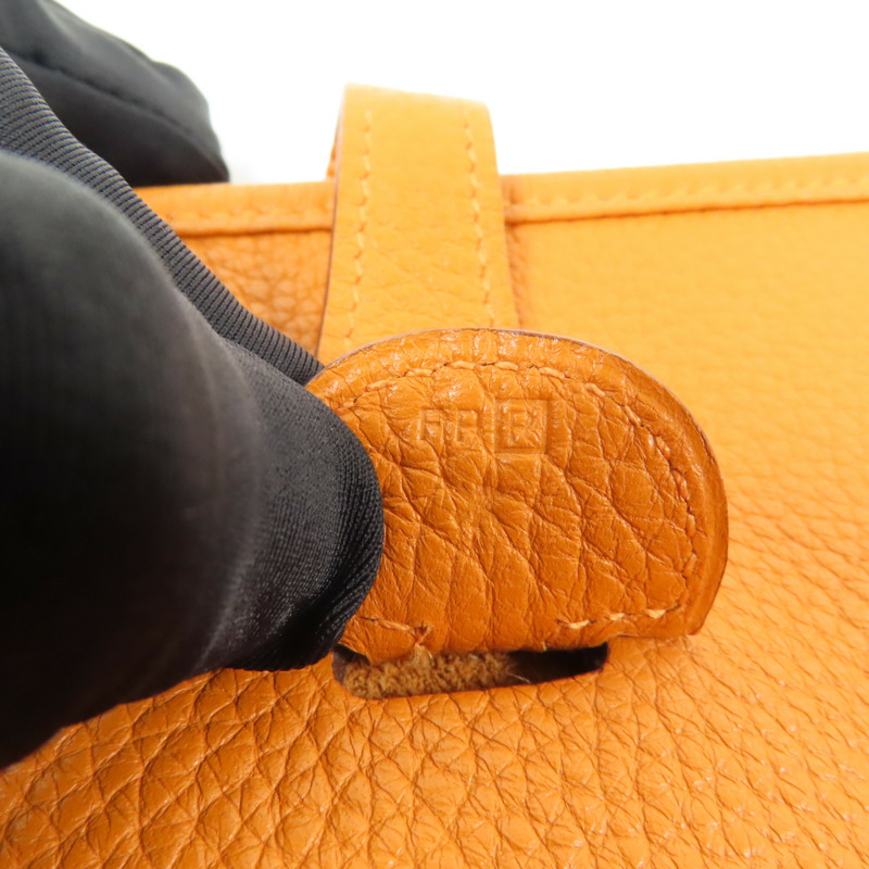 HERMES Clemence皮革Evelyne PM 銀扣肩背袋Orange-10