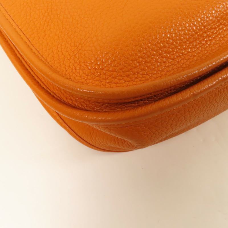HERMES Clemence皮革Evelyne PM 銀扣肩背袋Orange-14