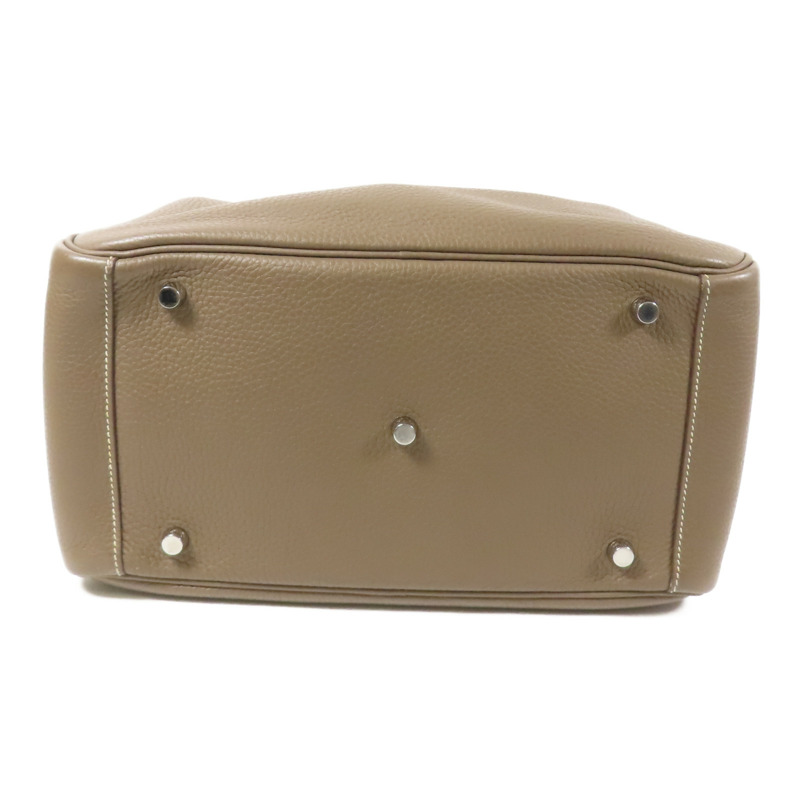 HERMES Clemence皮革Lindy 30銀扣手挽肩背兩用袋Etoupe-3