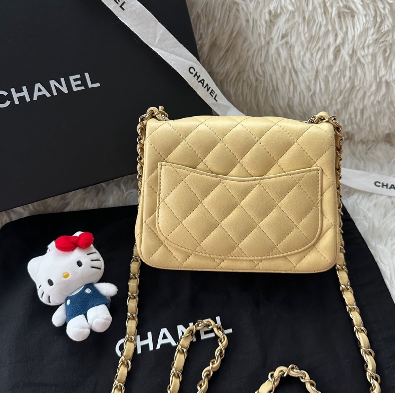 香奈兒 Chanel 22P 方胖子 黃色 淺黃色 淡黃色 金扣 羊皮 手提 單肩 斜挎-2