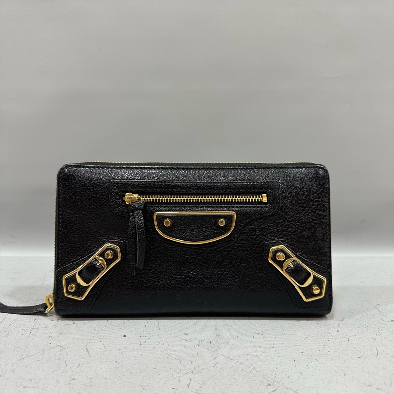 balenciaga 390187 黑皮金釦機車長夾-0