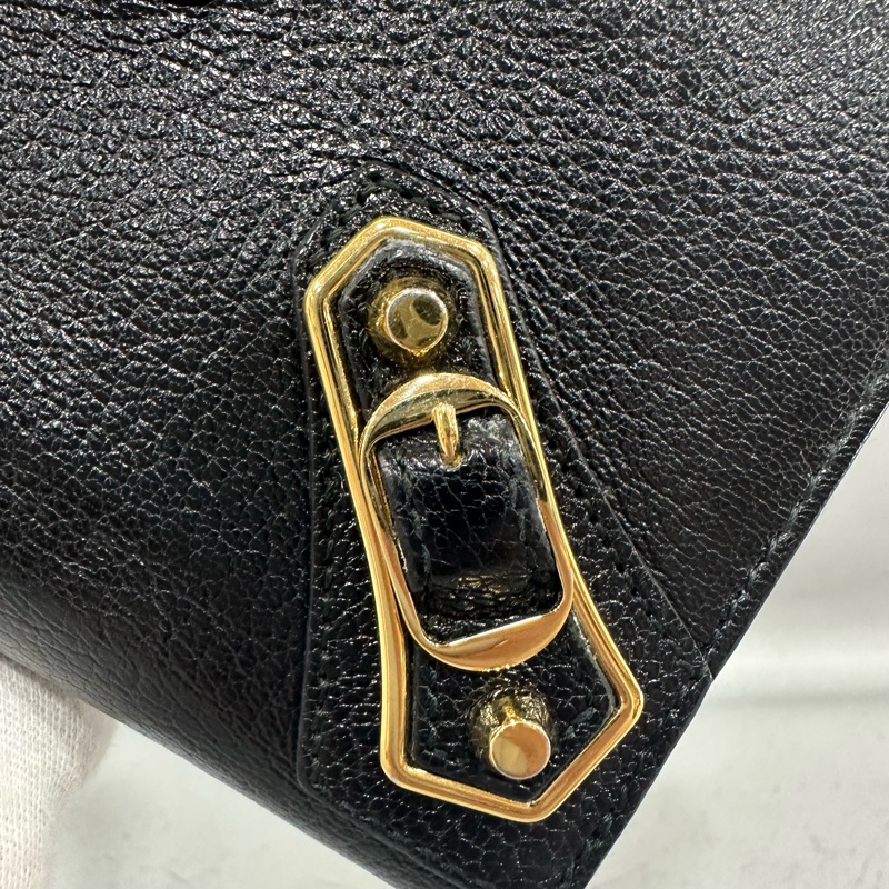 balenciaga 390187 黑皮金釦機車長夾-4