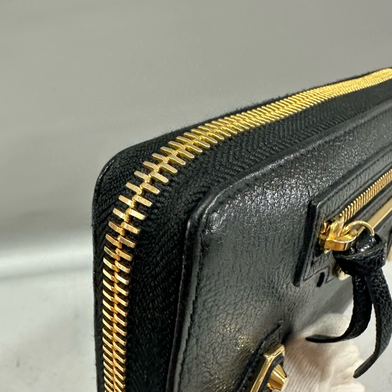 balenciaga 390187 黑皮金釦機車長夾-17