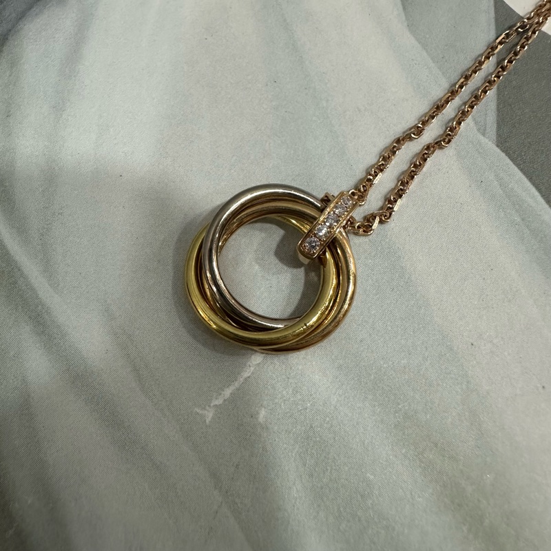 Cartier TRINITY 金銀色鑽石三環項鏈-1
