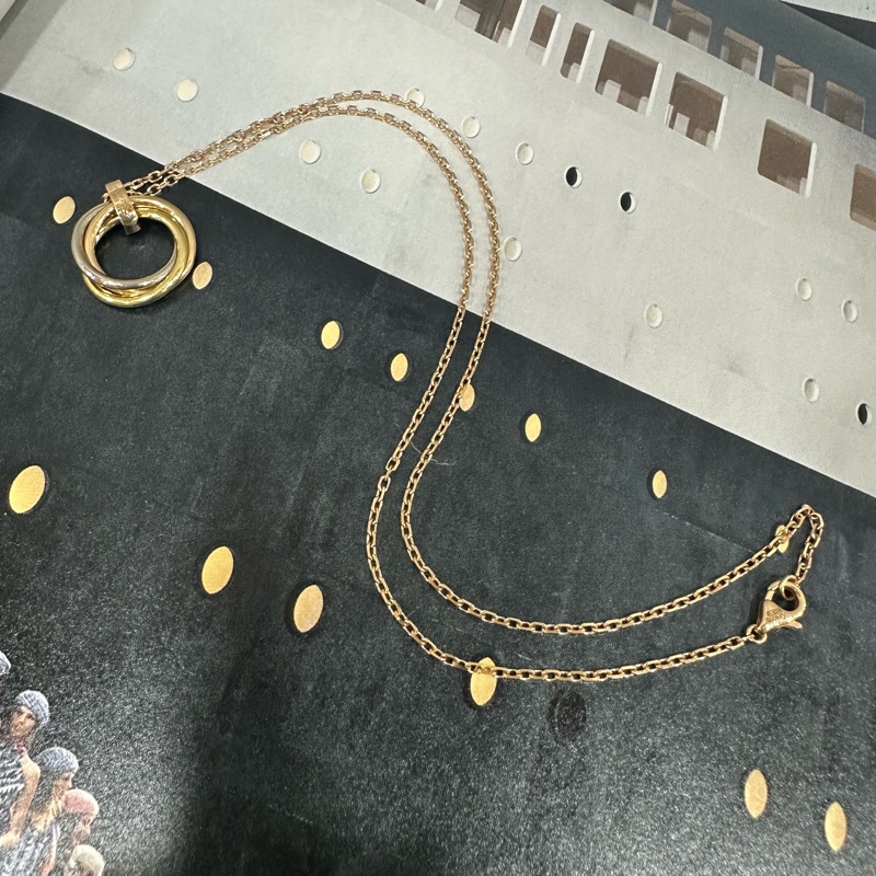 Cartier TRINITY 金銀色鑽石三環項鏈-3