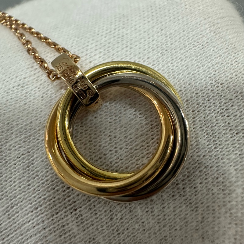 Cartier TRINITY 金銀色鑽石三環項鏈-9