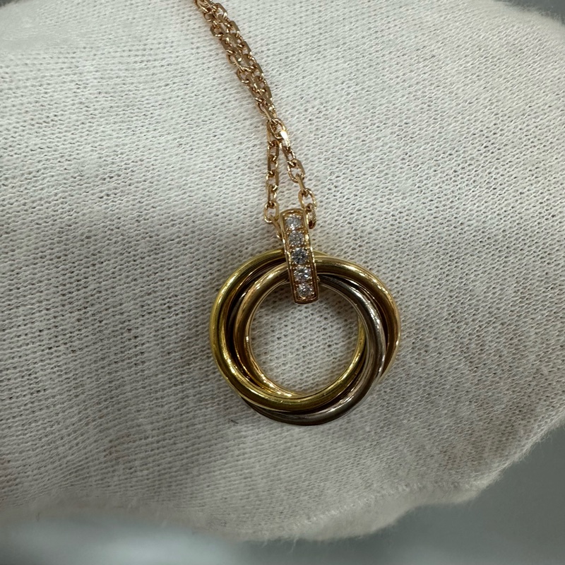 Cartier TRINITY 金銀色鑽石三環項鏈-11