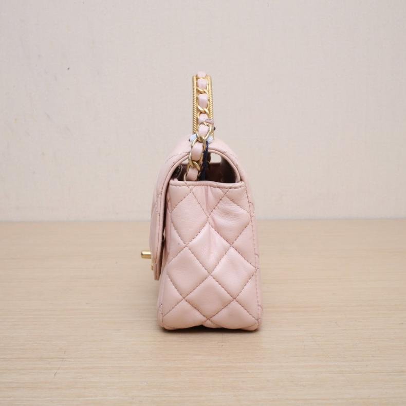 23S CF 口蓋包 大Mini 20cm 粉色 皮革S 晶元開 金扣 雙圈皮穿鏈手柄-2