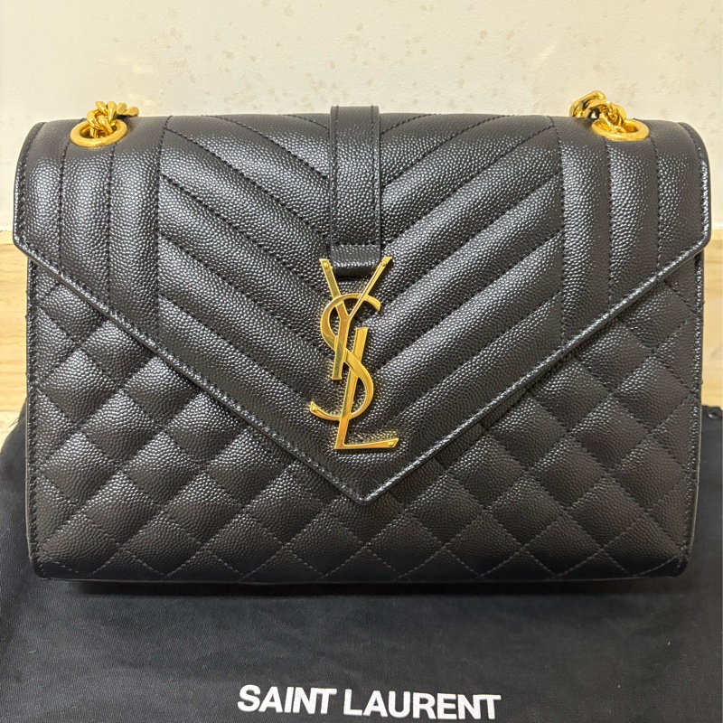 Yves Saint Laurent 聖羅蘭 YSL Envelope 中型信封包 黑金色-0