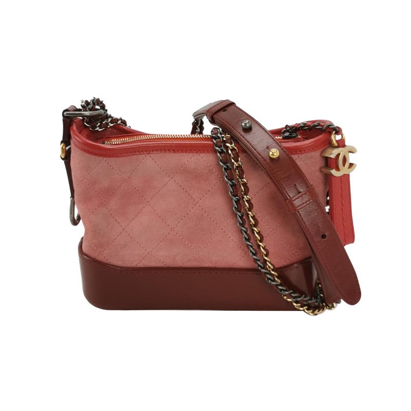 Chanel Gabrielle 流浪包 小號 油蠟皮 翻毛皮 拼色 菱格 絎縫 雙鍊設計 單肩包-0