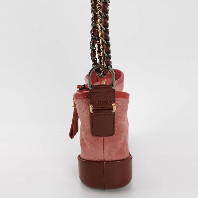 Chanel Gabrielle 流浪包 小號 油蠟皮 翻毛皮 拼色 菱格 絎縫 雙鍊設計 單肩包-2