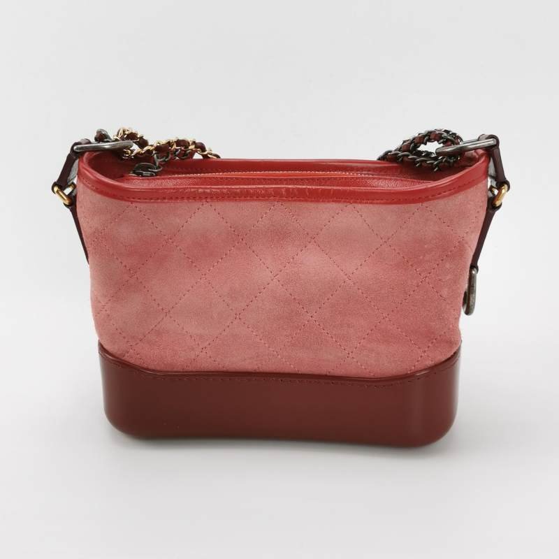 Chanel Gabrielle 流浪包 小號 油蠟皮 翻毛皮 拼色 菱格 絎縫 雙鍊設計 單肩包-4