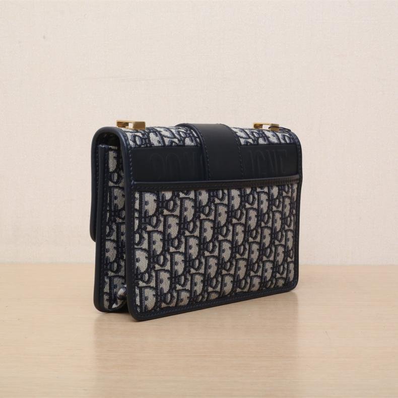 30Montaigne 蒙田 皮肩帶 大號 24拼 藍色 皮革C/帆布 金扣 2019 24 皮革C拼帆布 Oblique印花-1