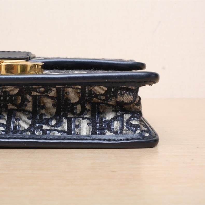 30Montaigne 蒙田 皮肩帶 大號 24拼 藍色 皮革C/帆布 金扣 2019 24 皮革C拼帆布 Oblique印花-4