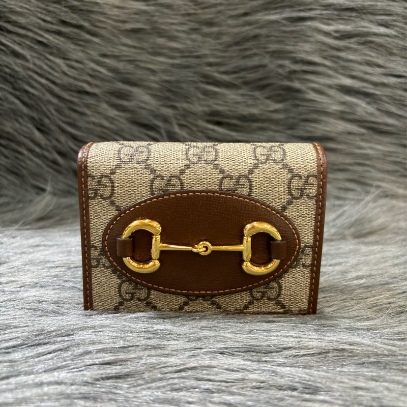 GUCCI 621887 1955 GG老花字紋原花 咖啡牛皮 金屬 馬銜 防水 拉鍊 零錢包 短夾 皮夾 錢包-0
